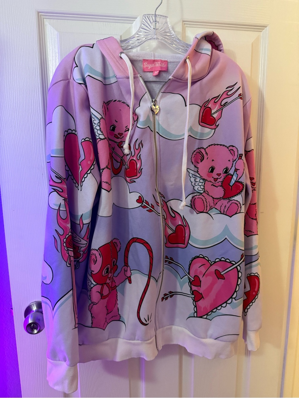 Sugar Thrillz Pink Bear Print  Zip Hoodie